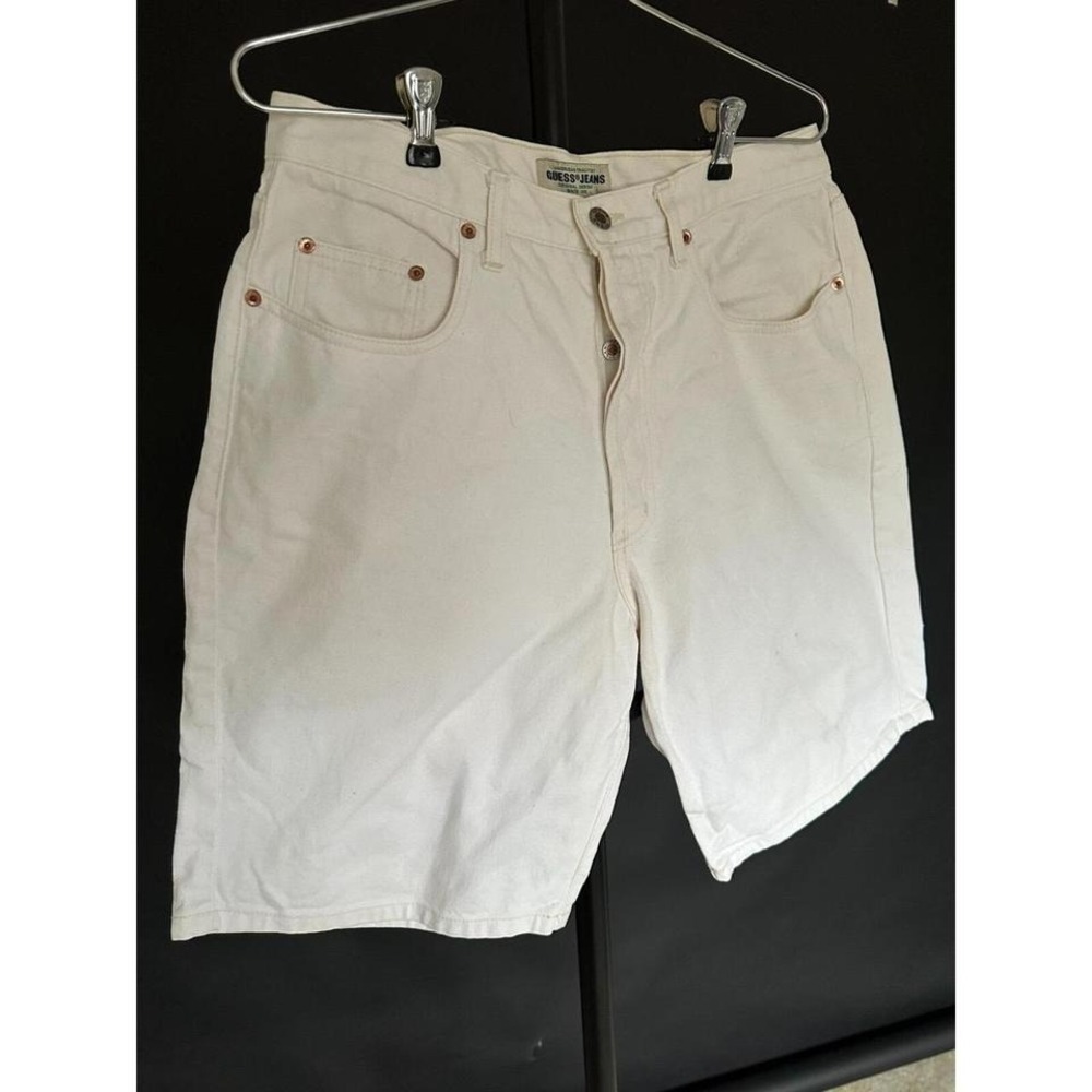 Vintage 90's Guess Jean Shorts Denim Cream White Men's Size 33 Inseam 10.5" - Picture 6 of 8